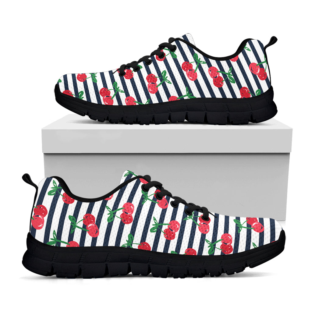 Cherry Striped Pattern Print Black Running Shoes