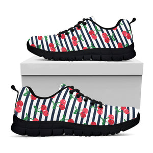 Cherry Striped Pattern Print Black Running Shoes