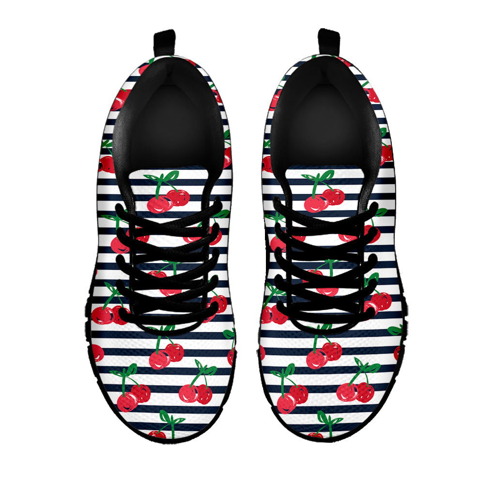 Cherry Striped Pattern Print Black Running Shoes