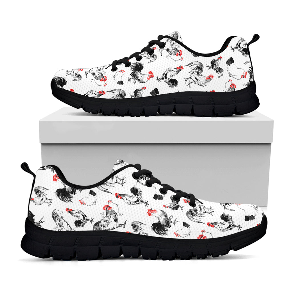 Chicken Ink Painting Pattern Print Black Running Shoes