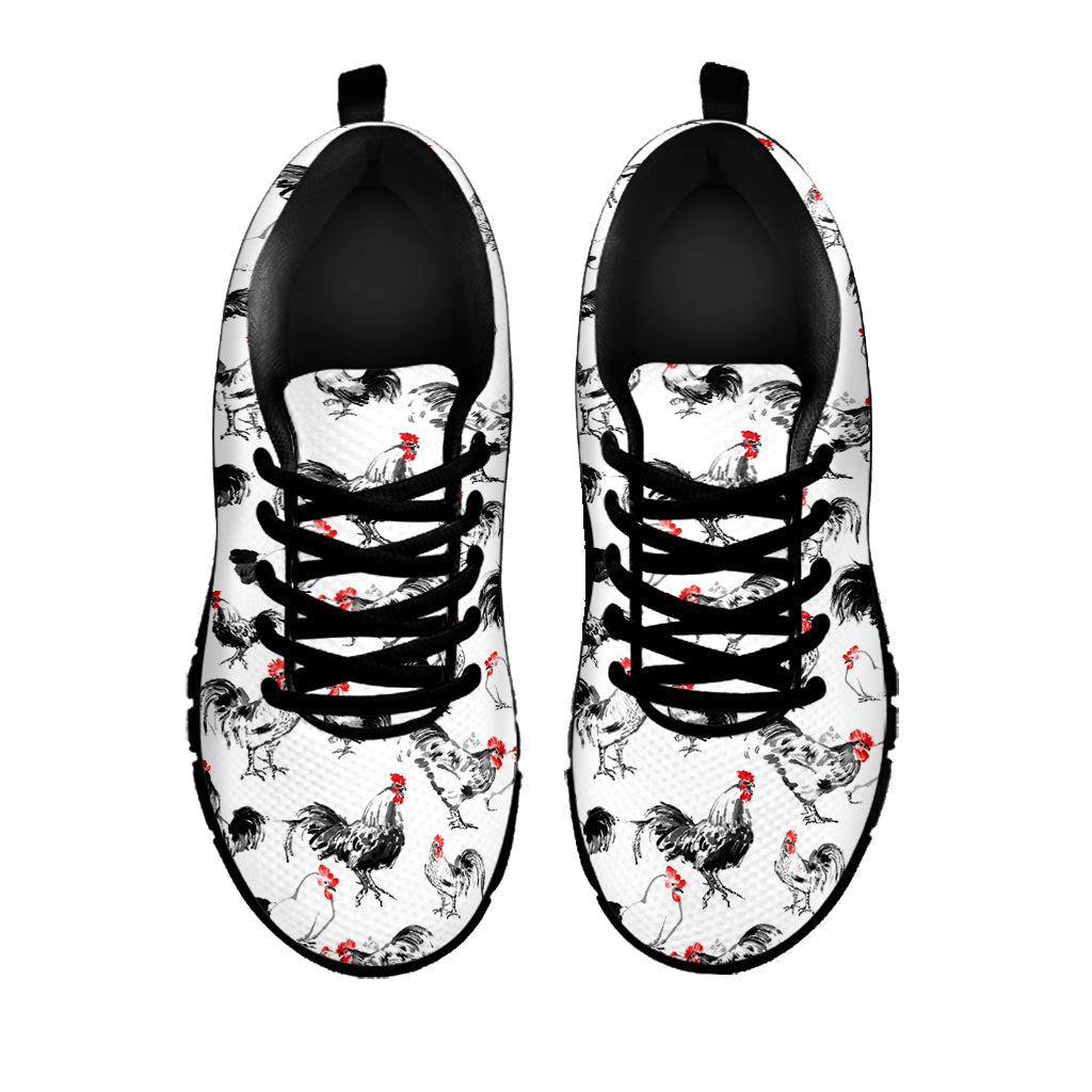 Chicken Ink Painting Pattern Print Black Running Shoes