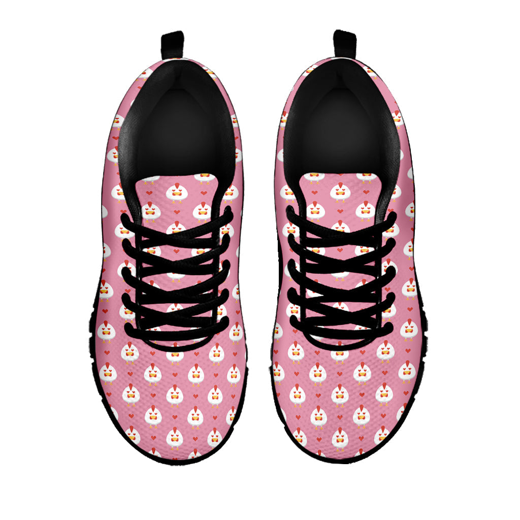 Chicken Love Emoji Pattern Print Black Running Shoes