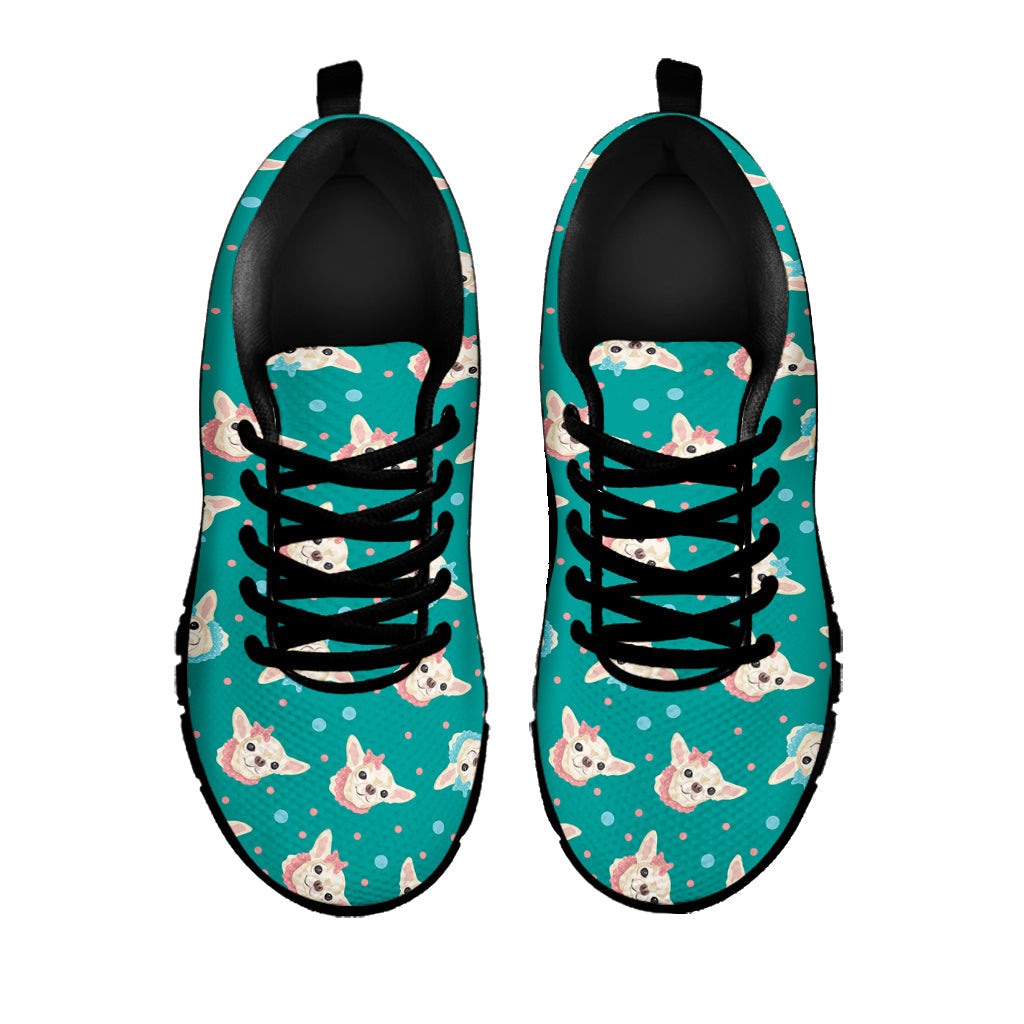 Chihuahua Puppy Pattern Print Black Running Shoes