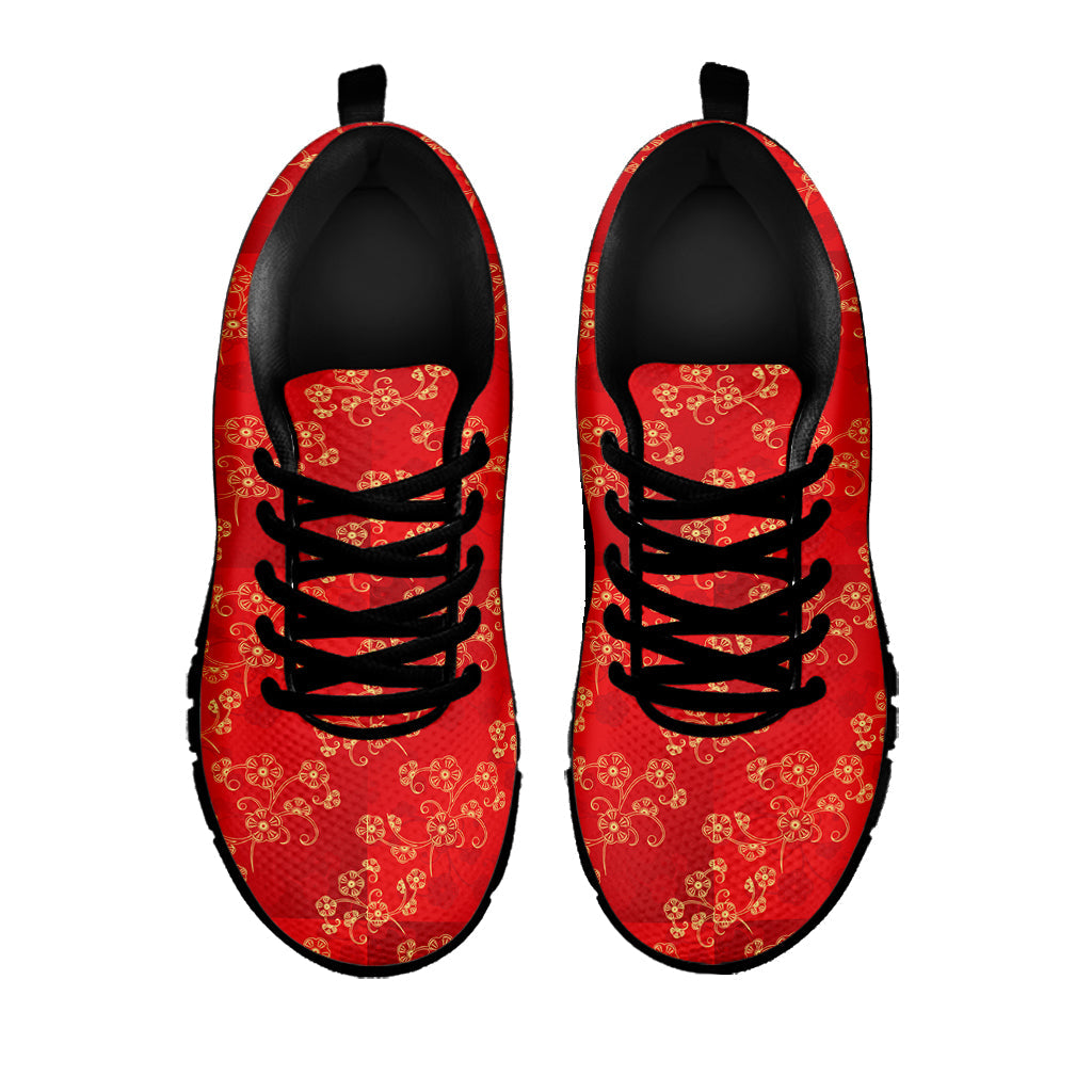 Chinese Cherry Blossom Pattern Print Black Running Shoes