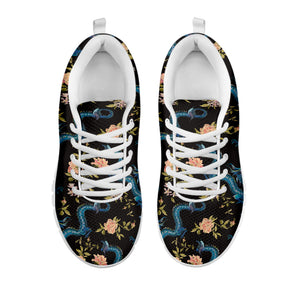 Chinese Dragon And Flower Pattern Print White Running Shoes