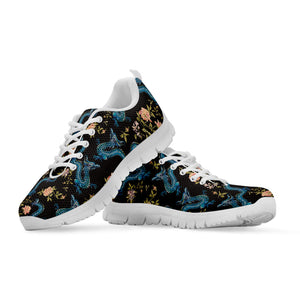 Chinese Dragon And Flower Pattern Print White Running Shoes