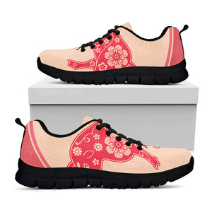 Chinese Flower Ox Zodiac Print Black Running Shoes