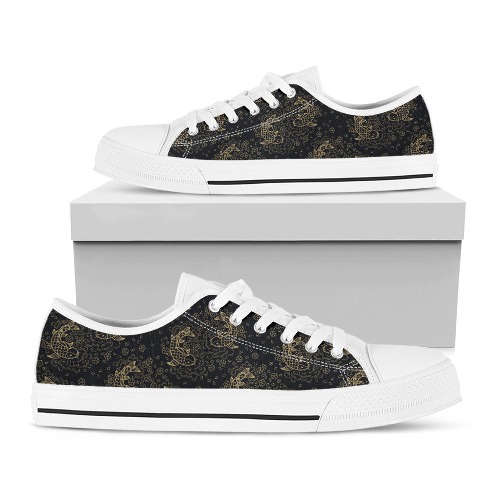 Chinese Koi Carp Pattern Print White Low Top Sneakers
