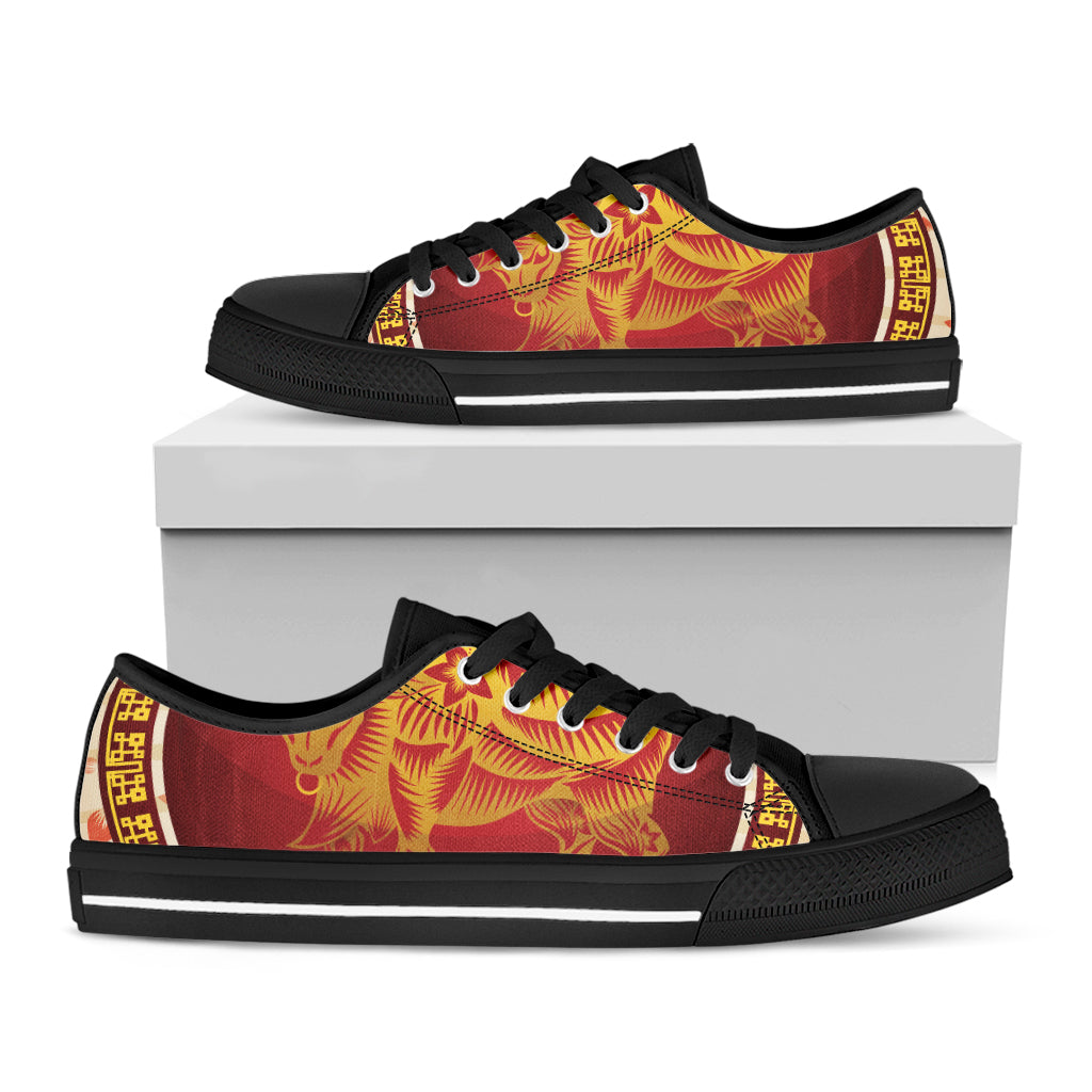Chinese Ox Zodiac Sign Print Black Low Top Sneakers