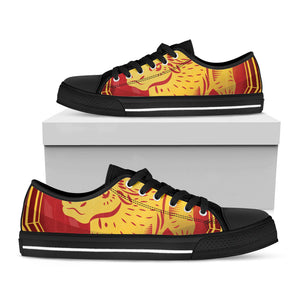 Chinese Ox Zodiac Symbol Print Black Low Top Sneakers