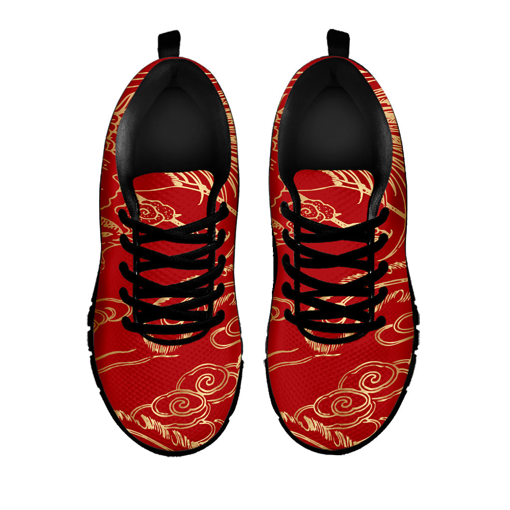 Chinese Phoenix Print Black Running Shoes