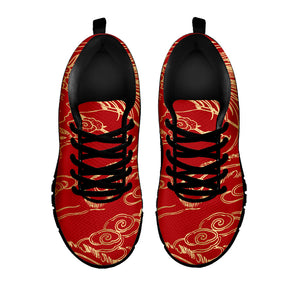 Chinese Phoenix Print Black Running Shoes