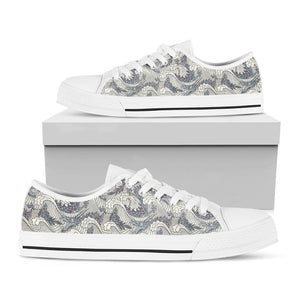 Chinese Sea Dragon Pattern Print White Low Top Sneakers