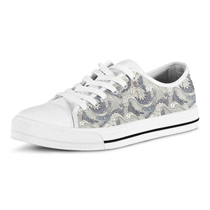Chinese Sea Dragon Pattern Print White Low Top Sneakers