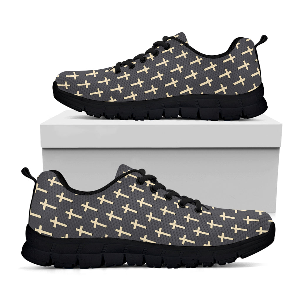 Christian Cross Pattern Print Black Running Shoes