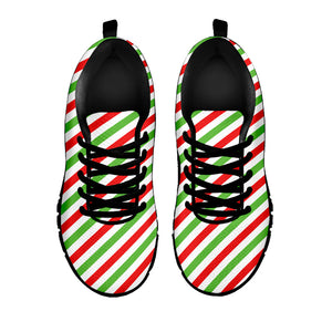 Christmas Candy Cane Striped Print Black Running Shoes