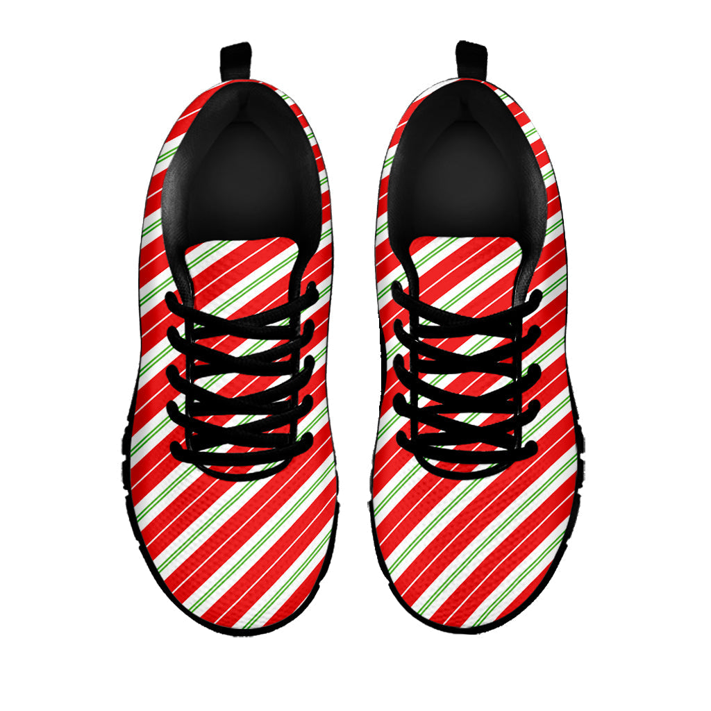 Christmas Candy Cane Stripes Print Black Running Shoes