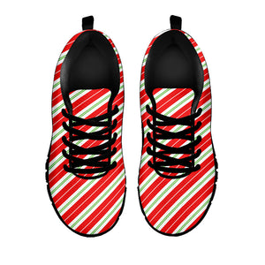 Christmas Candy Cane Stripes Print Black Running Shoes