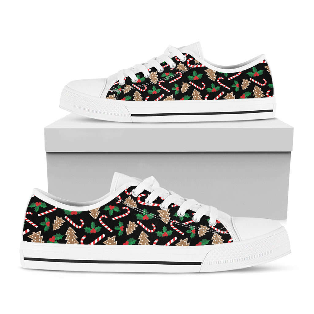 Christmas Cookie And Candy Pattern Print White Low Top Sneakers