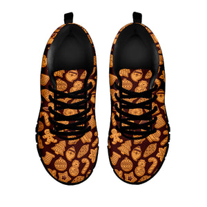 Christmas Cookies Pattern Print Black Running Shoes