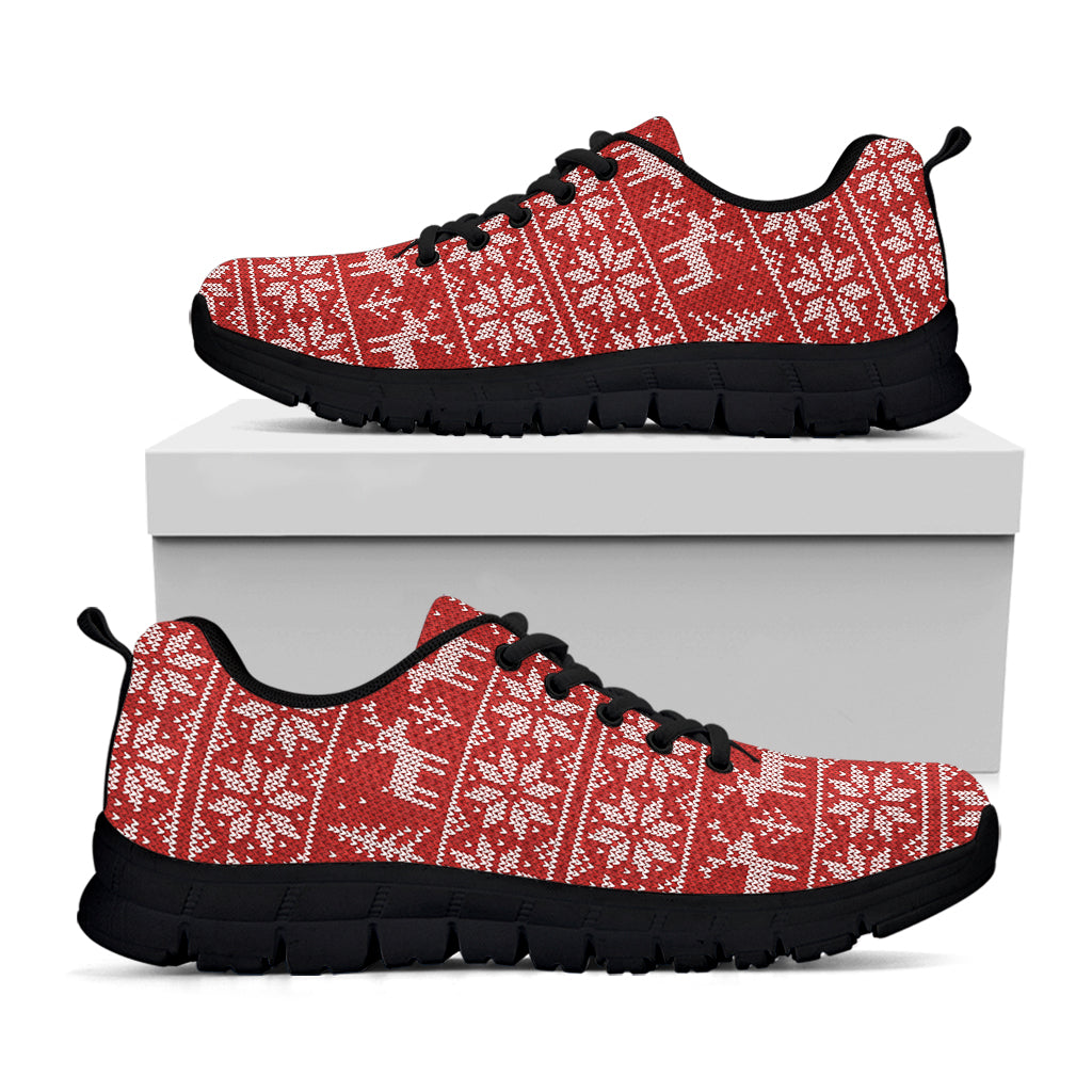 Christmas Deer Knitted Pattern Print Black Running Shoes