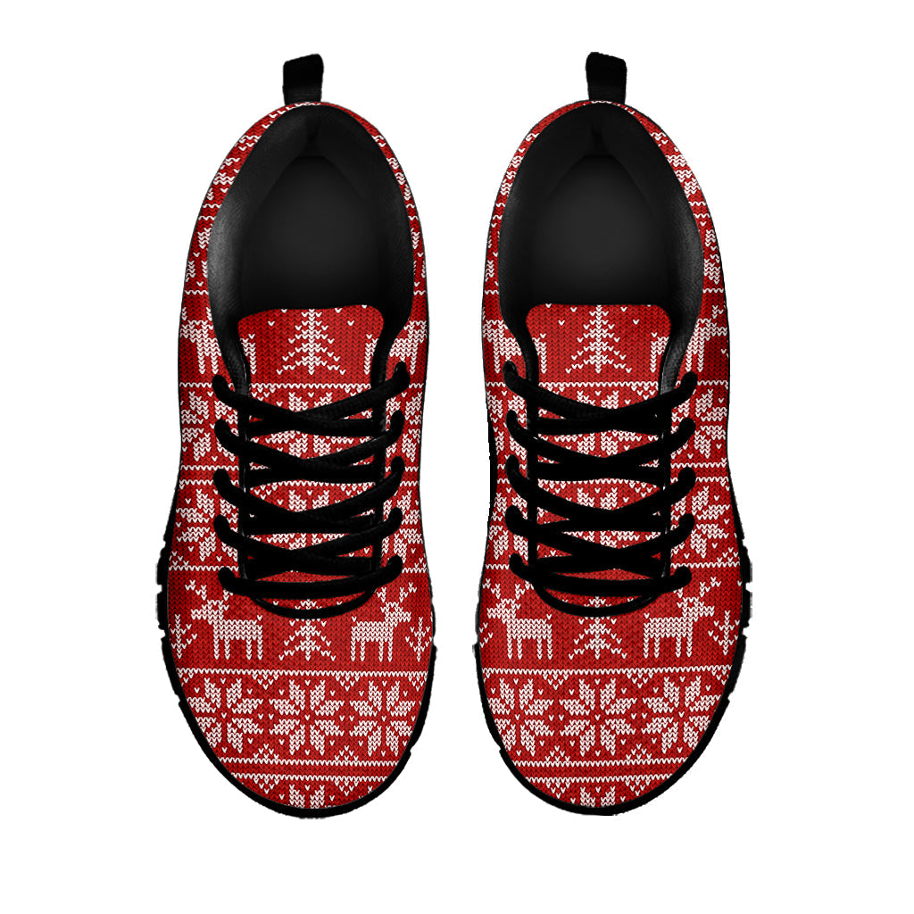 Christmas Deer Knitted Pattern Print Black Running Shoes