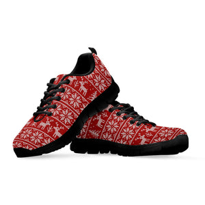 Christmas Deer Knitted Pattern Print Black Running Shoes
