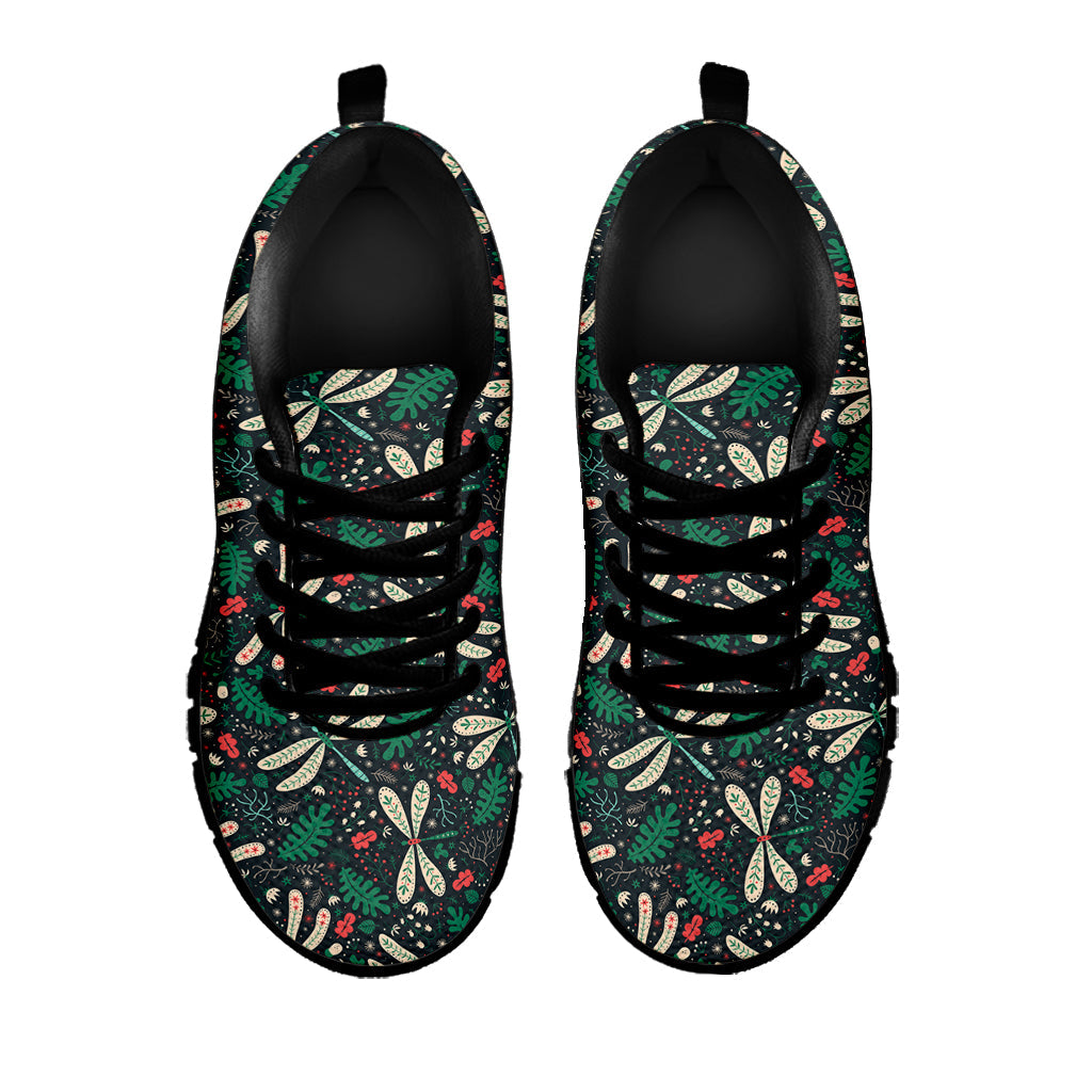 Christmas Floral Dragonfly Pattern Print Black Running Shoes