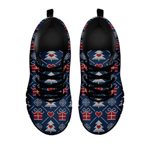 Christmas Gift Knitted Pattern Print Black Running Shoes