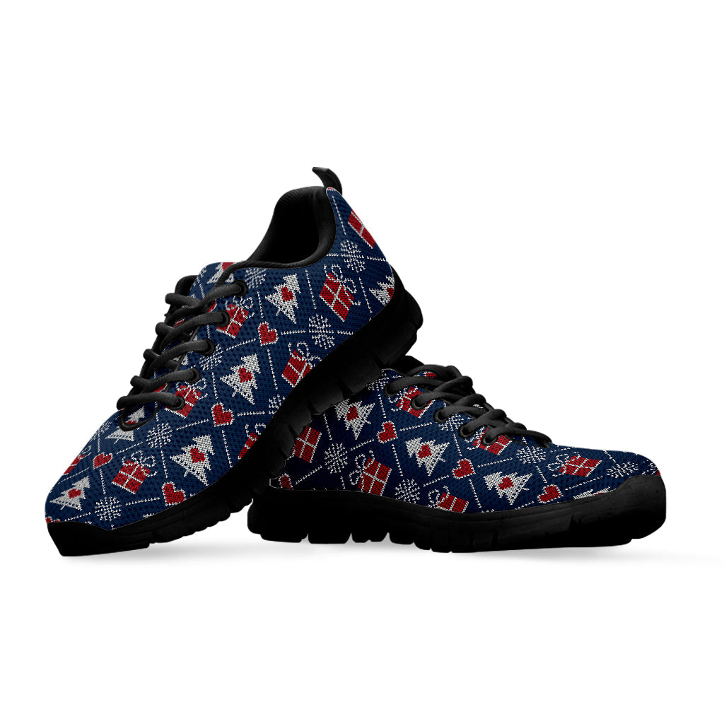 Christmas Gift Knitted Pattern Print Black Running Shoes