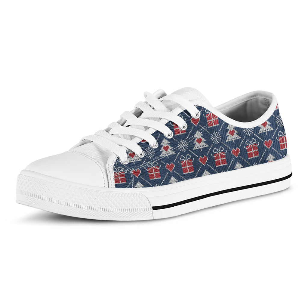 Christmas Gift Knitted Pattern Print White Low Top Sneakers