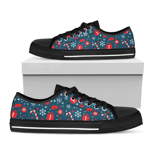 Christmas Holiday Elements Pattern Print Black Low Top Sneakers