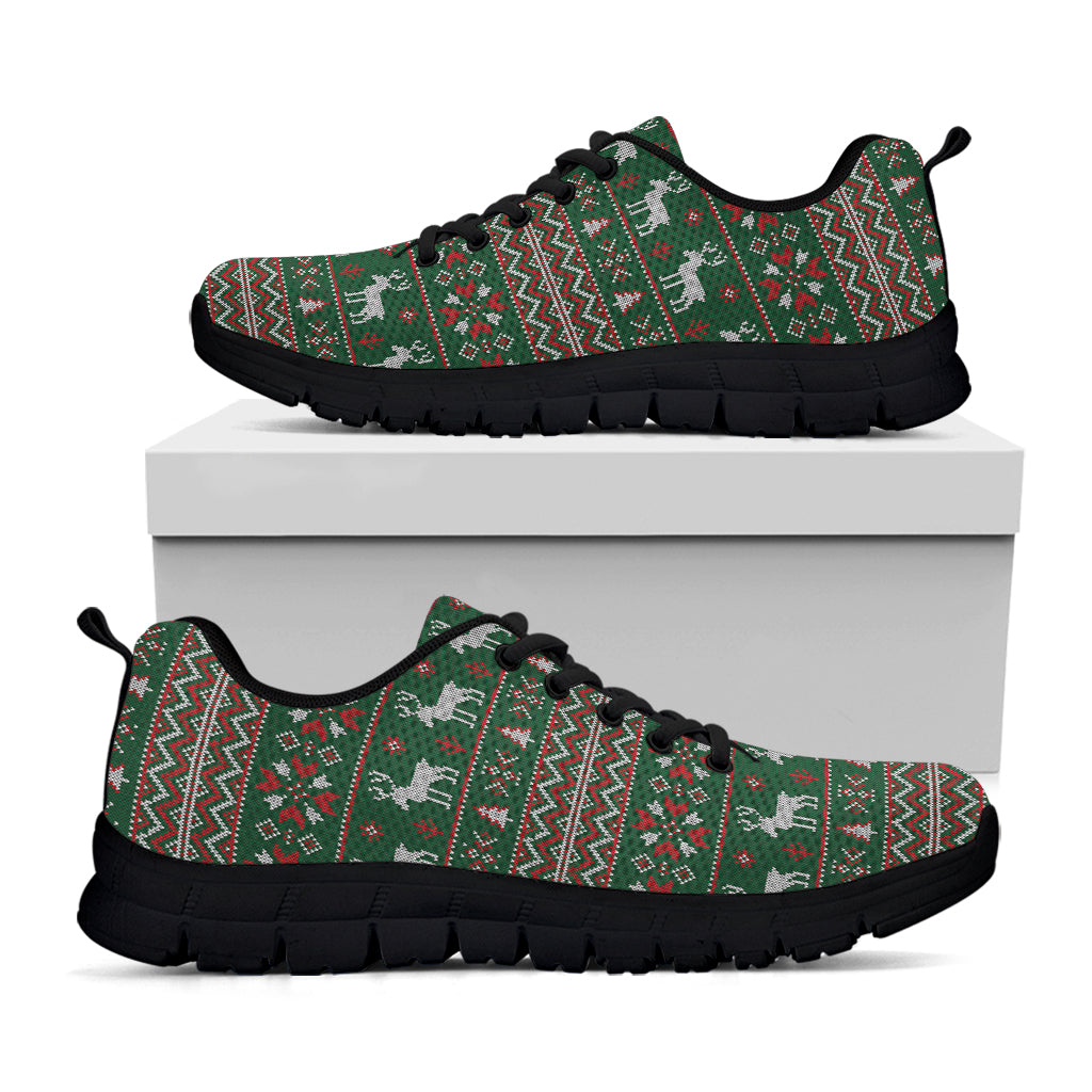 Christmas Holiday Knitted Pattern Print Black Running Shoes