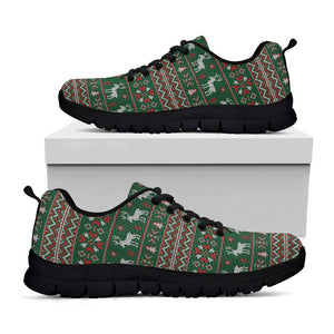 Christmas Holiday Knitted Pattern Print Black Running Shoes