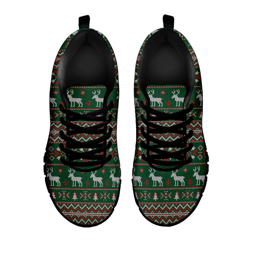 Christmas Holiday Knitted Pattern Print Black Running Shoes