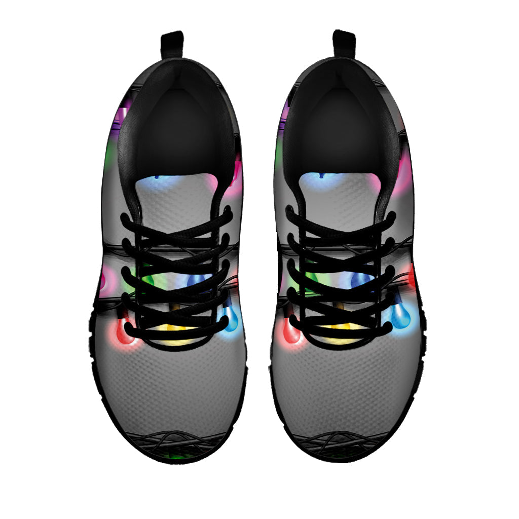 Christmas Holiday Lights Print Black Running Shoes