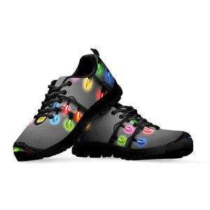 Christmas Holiday Lights Print Black Running Shoes