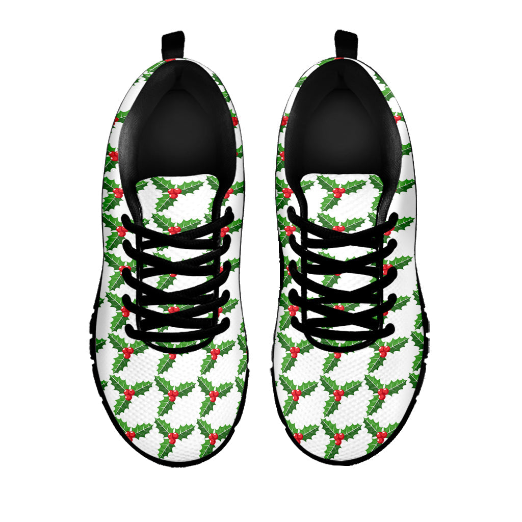 Christmas Holly Berry Pattern Print Black Running Shoes