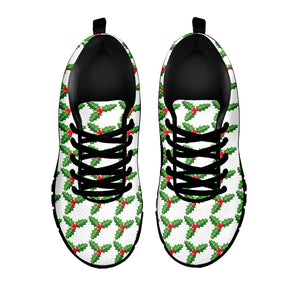 Christmas Holly Berry Pattern Print Black Running Shoes