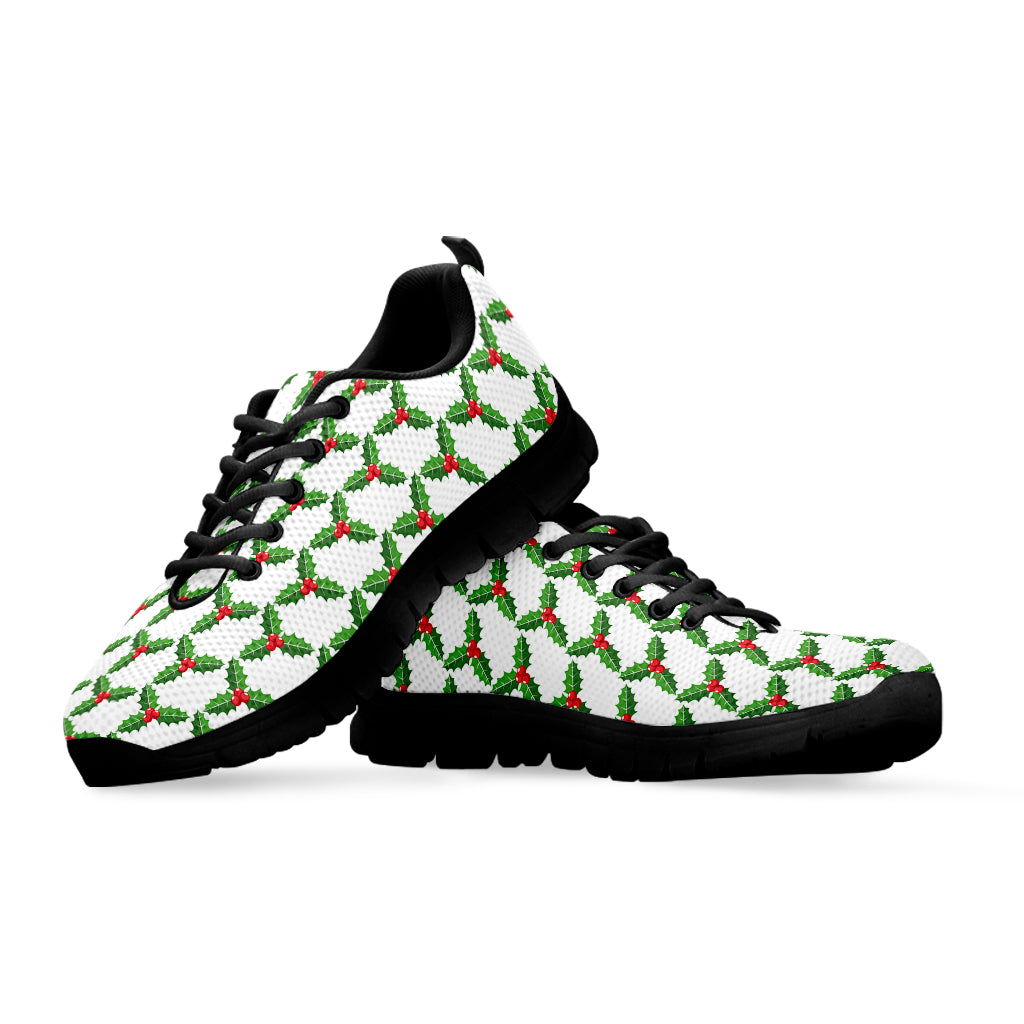 Christmas Holly Berry Pattern Print Black Running Shoes