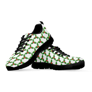 Christmas Holly Berry Pattern Print Black Running Shoes