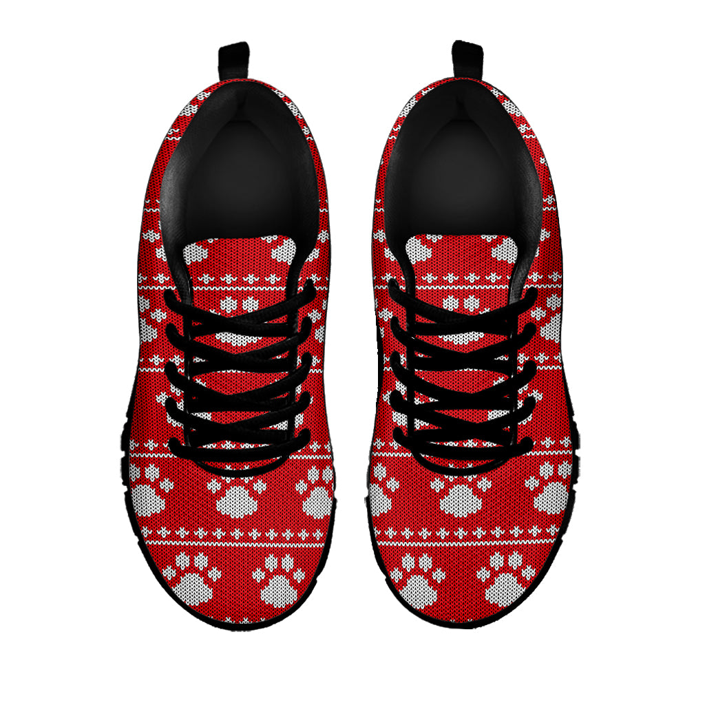 Christmas Paw Knitted Pattern Print Black Running Shoes