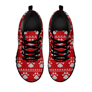 Christmas Paw Knitted Pattern Print Black Running Shoes