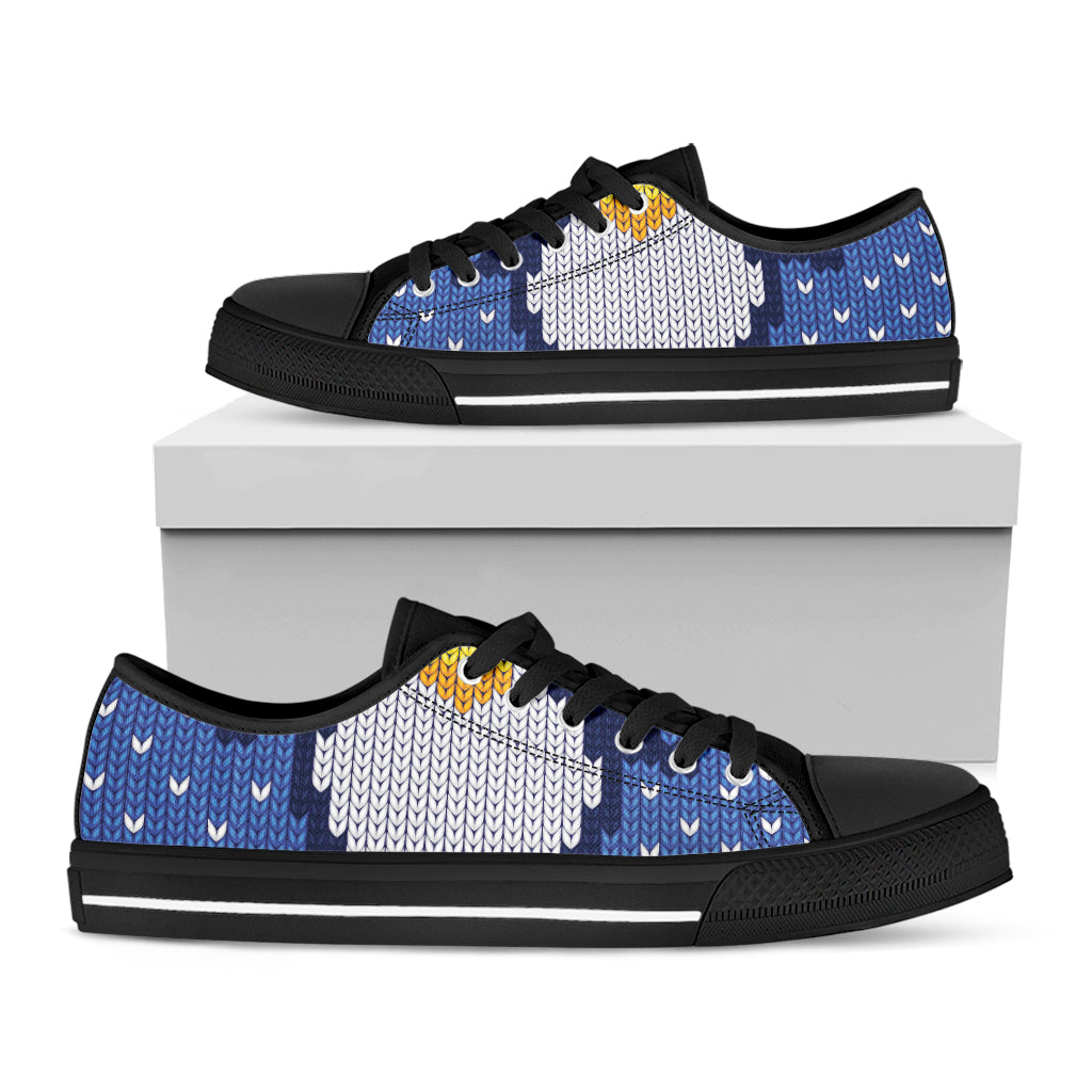 Christmas Penguin Knitted Print Black Low Top Sneakers