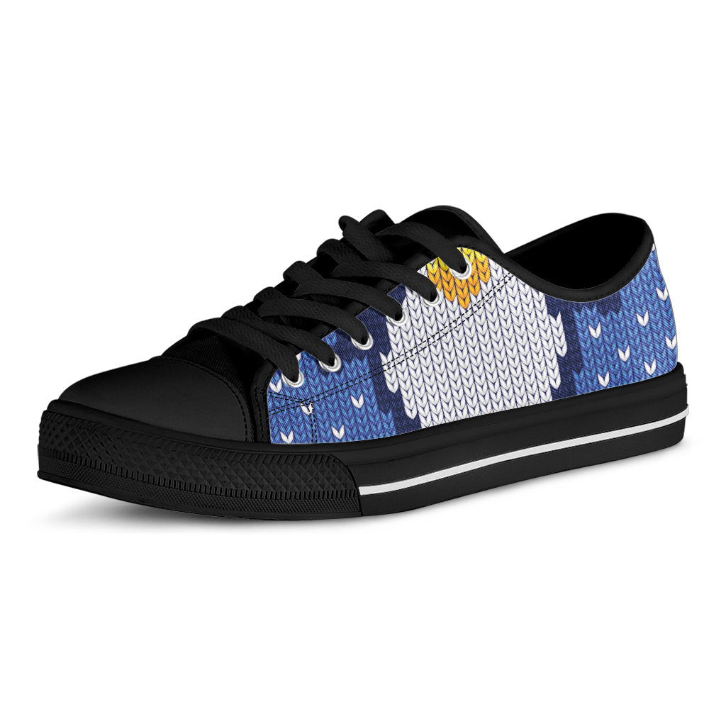 Christmas Penguin Knitted Print Black Low Top Sneakers