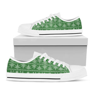 Christmas Pot Leaf Pattern Print White Low Top Sneakers
