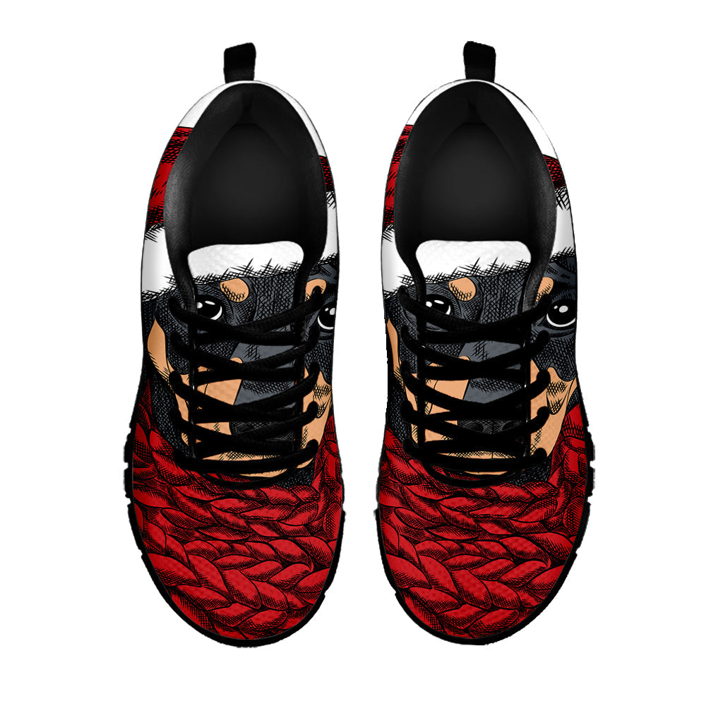 Christmas Santa Dachshund Print Black Running Shoes