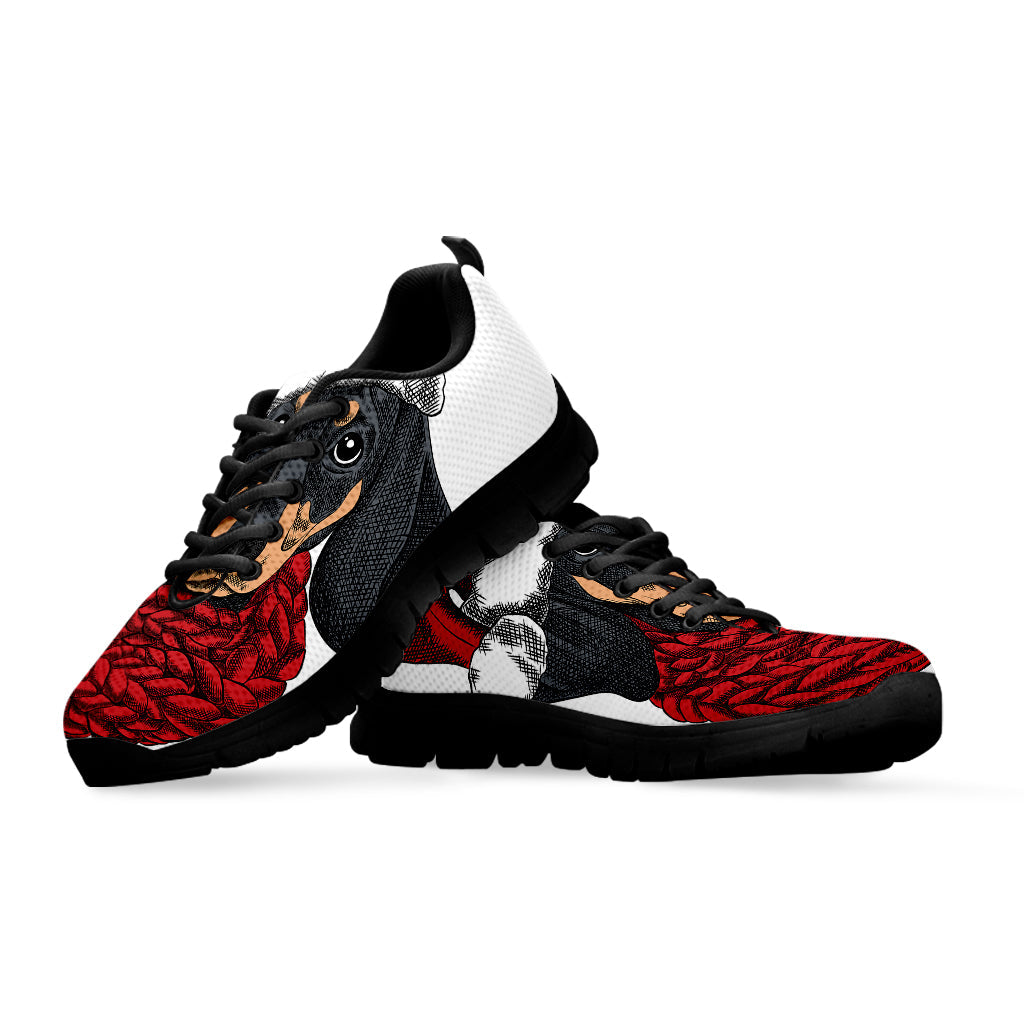 Christmas Santa Dachshund Print Black Running Shoes