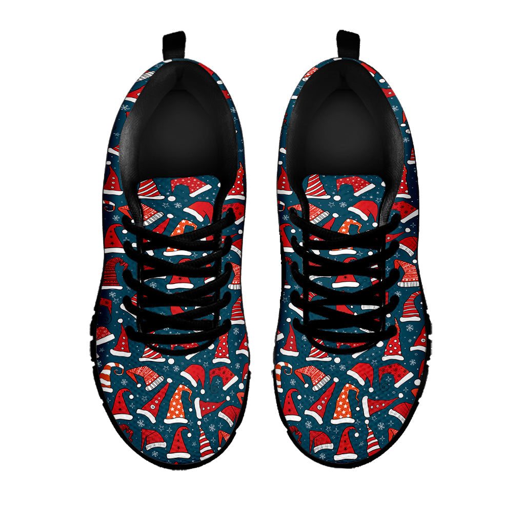 Christmas Santa Hats Pattern Print Black Running Shoes