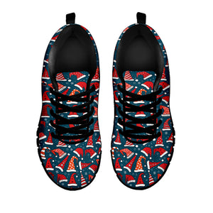 Christmas Santa Hats Pattern Print Black Running Shoes